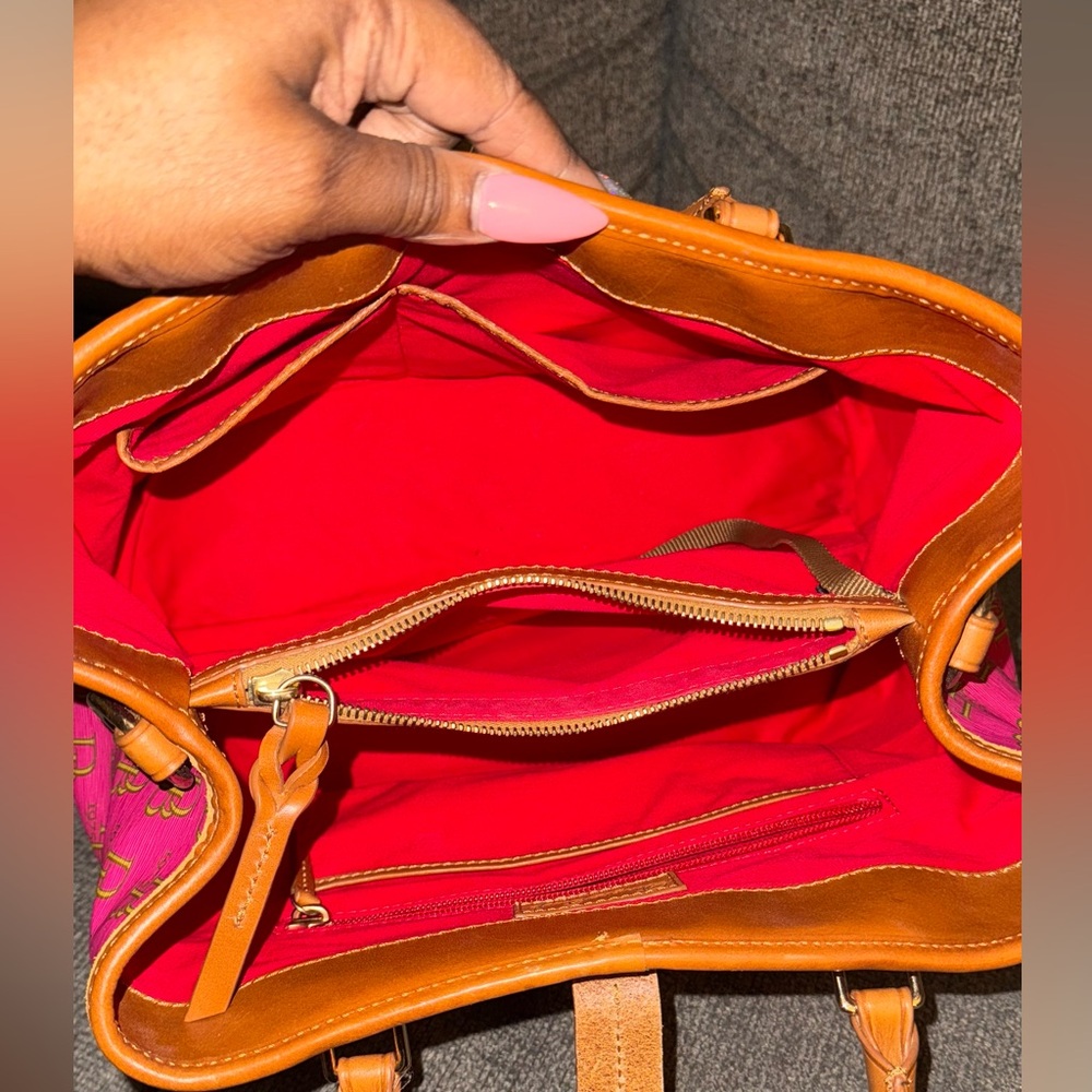 Dooney & Bourke Fuchsia Satchel with Camel Handles - Picture 6 of 9
